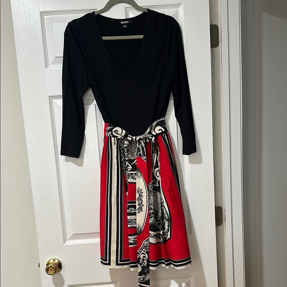 DKNYC Black and Red A-Line Long Sleeve Dress